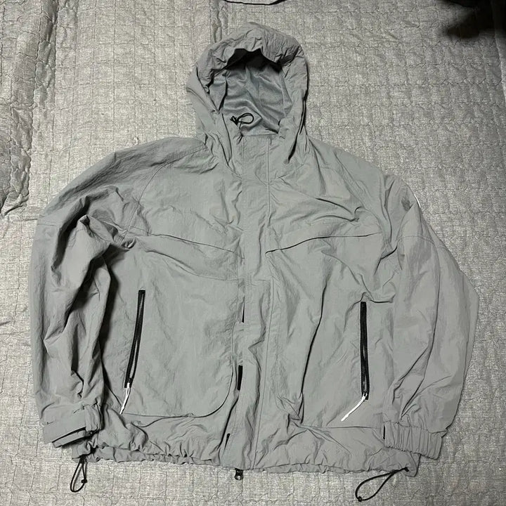 [BUNJANG] Travel Windbreaker Jacket Grey L Hooded Oversized / 트레블 바람막이 그레이 L 윈드브레이커 자켓 후드 오버핏