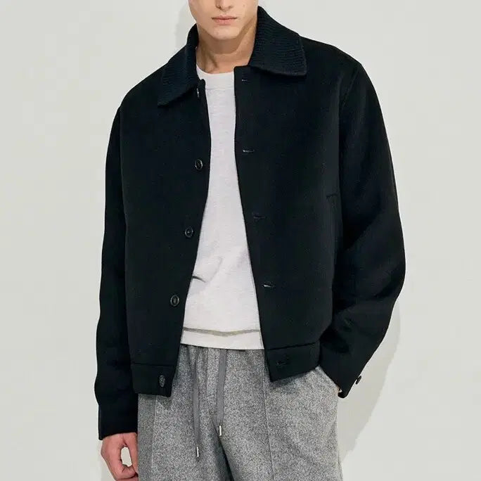 [BUNJANG] SYSTEM Homme Cashmere Blend Rib Block Collar Jacket / SYSTEM Homme 핸드메이드 캐시미어 블렌드 리브 블록 칼라 자켓