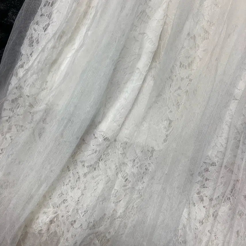[BUNJANG] Pleated Lace Skirt with Pink Knit / 55-77 플리츠 레이스 샤스커트 밴딩 (+핑크니트 덤)
