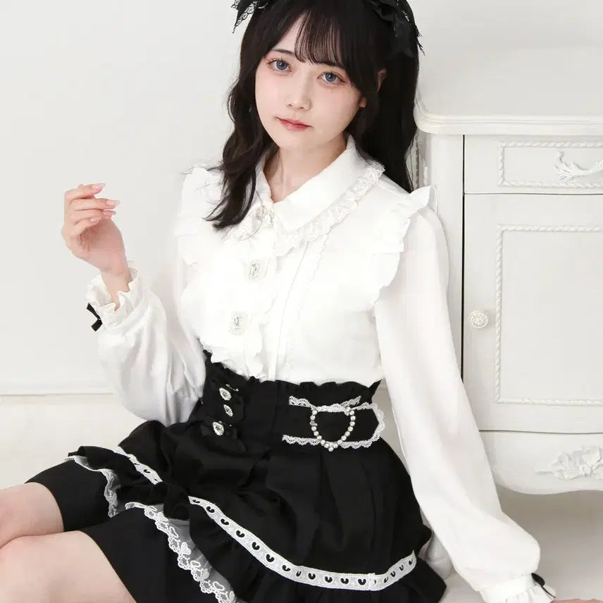 [BUNJANG] Dear My Love Bling Bling Frill Ribbon Blouse / 디어마이러브 디마럽 블링블링 비쥬 프릴 리본 블라우스