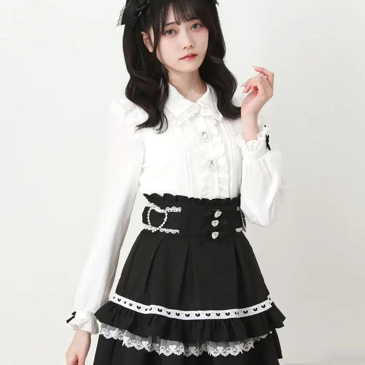 [BUNJANG] Dear My Love Bling Bling Frill Ribbon Blouse / 디어마이러브 디마럽 블링블링 비쥬 프릴 리본 블라우스