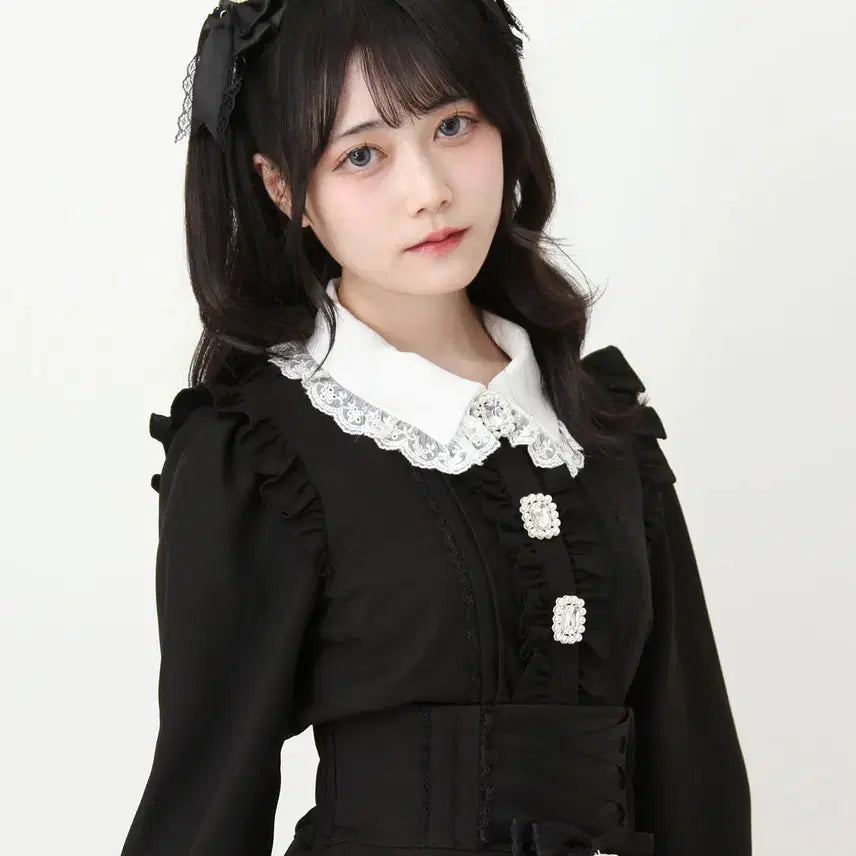 [BUNJANG] Dear My Love Bling Bling Frill Ribbon Blouse / 디어마이러브 디마럽 블링블링 비쥬 프릴 리본 블라우스
