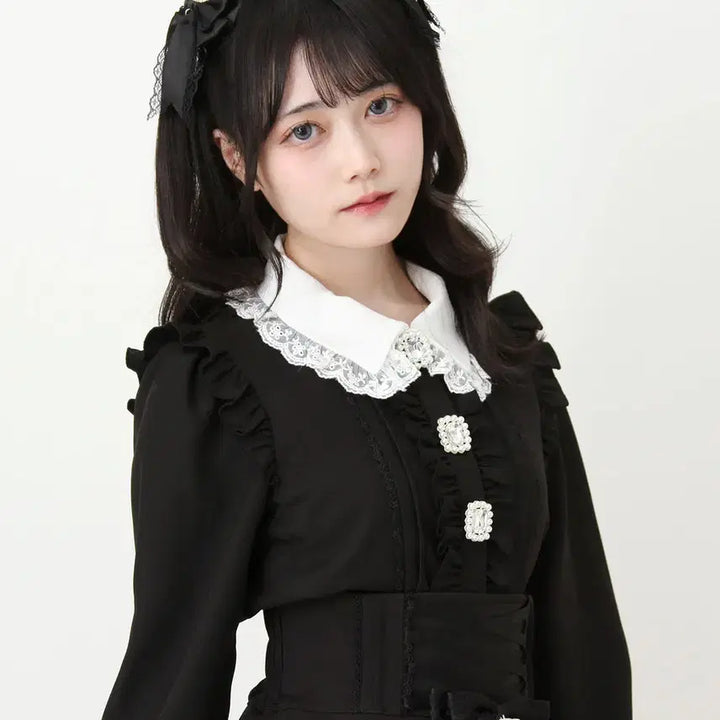 [BUNJANG] Dear My Love Bling Bling Frill Ribbon Blouse / 디어마이러브 디마럽 블링블링 비쥬 프릴 리본 블라우스