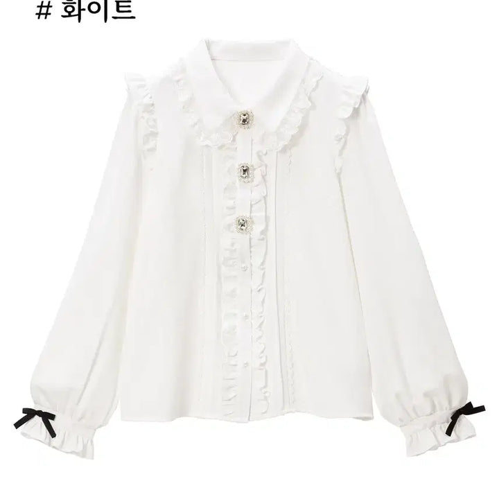 [BUNJANG] Dear My Love Bling Bling Frill Ribbon Blouse / 디어마이러브 디마럽 블링블링 비쥬 프릴 리본 블라우스