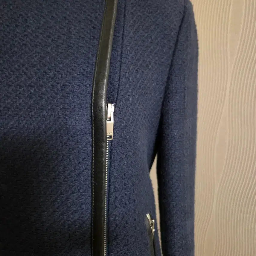 [BUNJANG] Maje Navy Two-Way Leather Trimmed Jacket / 마쥬 네이비 라이더 숏자켓도 되고 롱자켓도 되는 투웨이