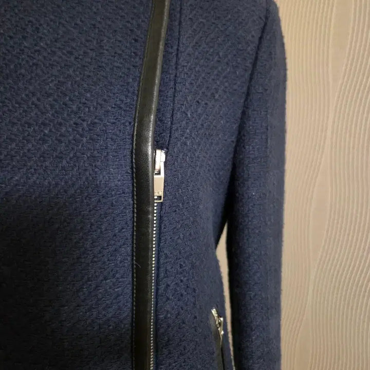 [BUNJANG] Maje Navy Two-Way Leather Trimmed Jacket / 마쥬 네이비 라이더 숏자켓도 되고 롱자켓도 되는 투웨이