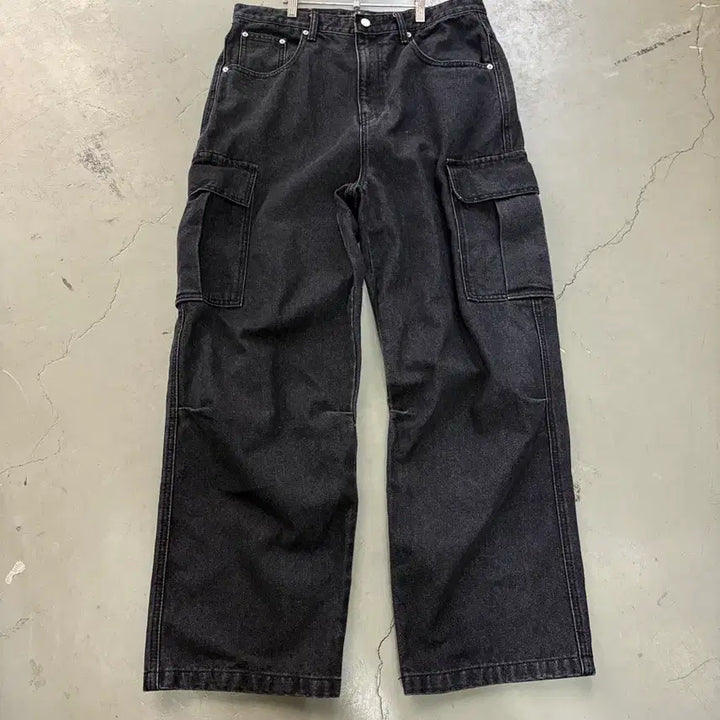 [SOLD OUT] 만원샵 빈티지 와이드 흑청 카고 데님 팬츠 XL