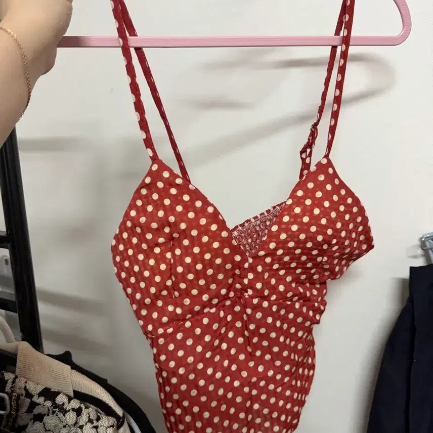 [BUNJANG] Retro Polka Dot Layered Cami Tank Top / 끈나시 민소매 속옷 레이어드