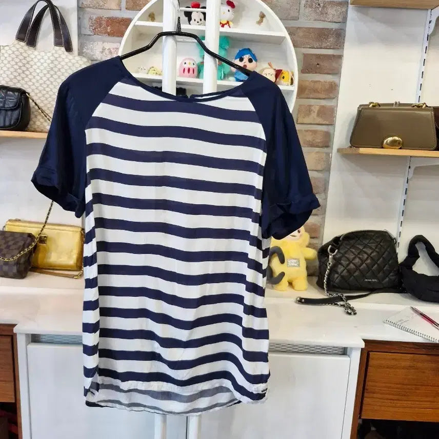 [BUNJANG] Tommy Hilfiger Striped 3/4 Sleeve T-Shirt Navy White / 타미 줄무늬 칠부 티셔츠 네이비 화이트55