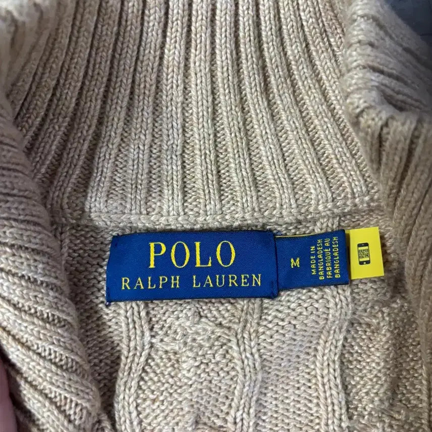 [BUNJANG] Polo Ralph Lauren Tan Cable Knit Zip-up Sweater / 폴로 랄프로렌 집업니트 tan M사이즈 qr인증