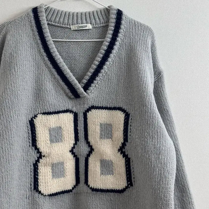 [BUNJANG] Aedin Able Gray Numbering Knit Sweater / 에이딘에이블 그레이넘버링니트스웨터
