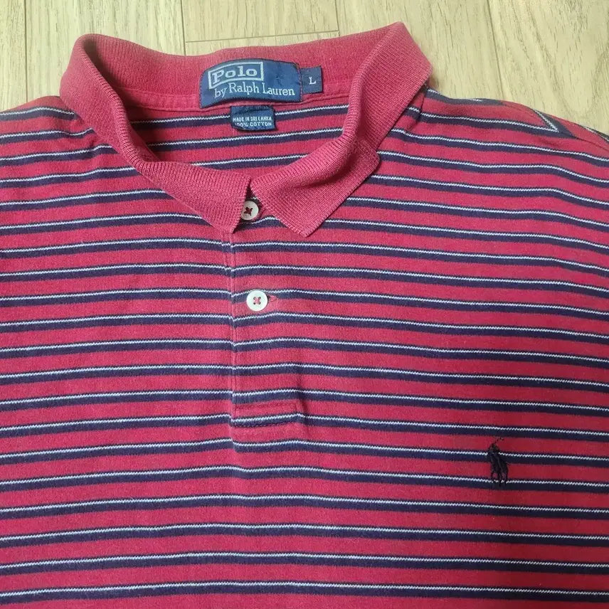 [BUNJANG] Polo Ralph Lauren Striped Polo Shirt (L) / 폴로 랄프로렌 스트라이프 카라 반팔 (L)