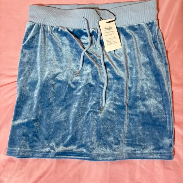 [BUNJANG] Shop Cider Velvet Mini Skirt - Blue / 샵사이더 벨벳 미니 스커트 블루