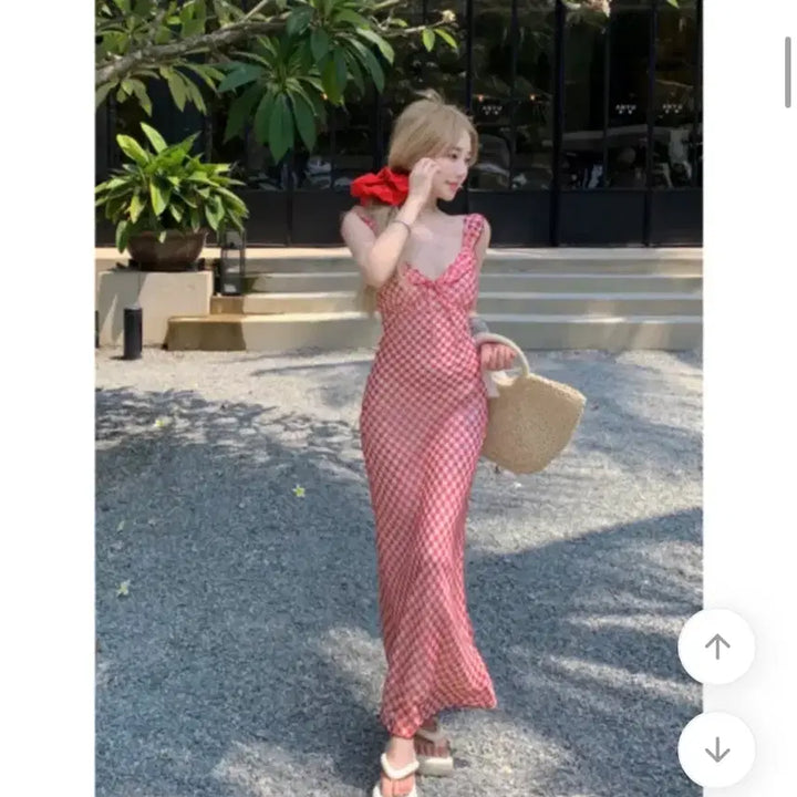 [BUNJANG] Red Checkered Frill Long Dress / 레드 체크 프릴 원피스