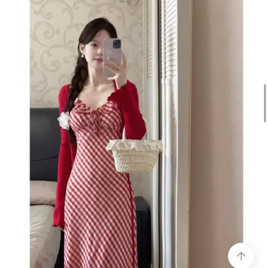 [BUNJANG] Red Checkered Frill Long Dress / 레드 체크 프릴 원피스