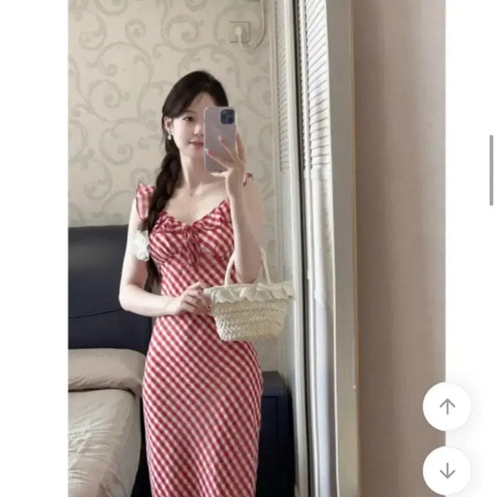 [BUNJANG] Red Checkered Frill Long Dress / 레드 체크 프릴 원피스