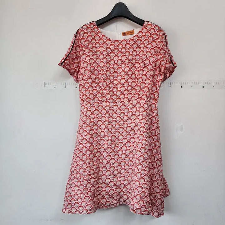 [BUNJANG] Tory Burch Red Fan Pattern Short Sleeve Midi Dress / 토리버치 레드 부채꼴 패턴 반팔 원피스
