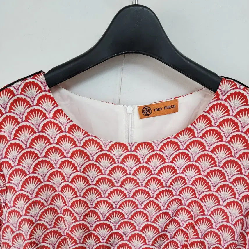 [BUNJANG] Tory Burch Red Fan Pattern Short Sleeve Midi Dress / 토리버치 레드 부채꼴 패턴 반팔 원피스