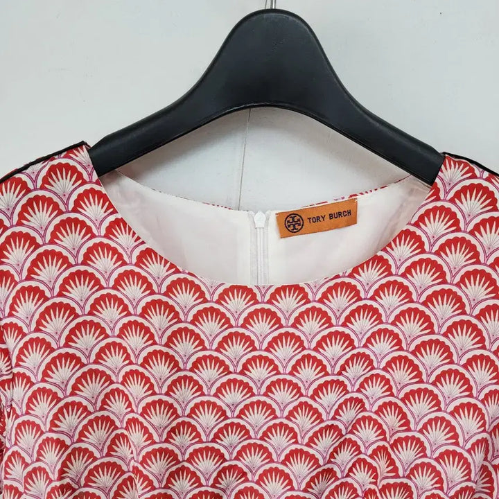 [BUNJANG] Tory Burch Red Fan Pattern Short Sleeve Midi Dress / 토리버치 레드 부채꼴 패턴 반팔 원피스