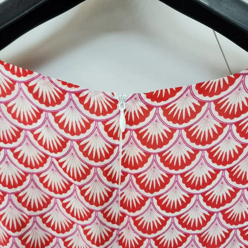 [BUNJANG] Tory Burch Red Fan Pattern Short Sleeve Midi Dress / 토리버치 레드 부채꼴 패턴 반팔 원피스