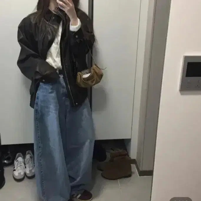 [BUNJANG] M&amp;N Glow Leather Jacket / [므앤] 글로우 레더 점퍼