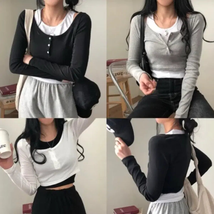 [BUNJANG] Layered Tank Top and Cardigan Set / [새상품]나시 가디건 레이어드세트 블랙,화이트