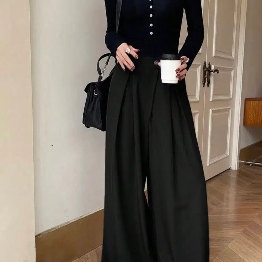 [BUNJANG] Black Wide Pleated Pants M Size / 블랙 와이드 플리츠 팬츠 m
