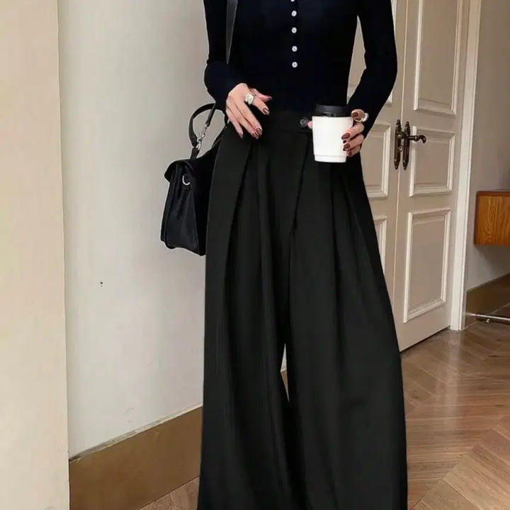 [BUNJANG] Black Wide Pleated Pants M Size / 블랙 와이드 플리츠 팬츠 m