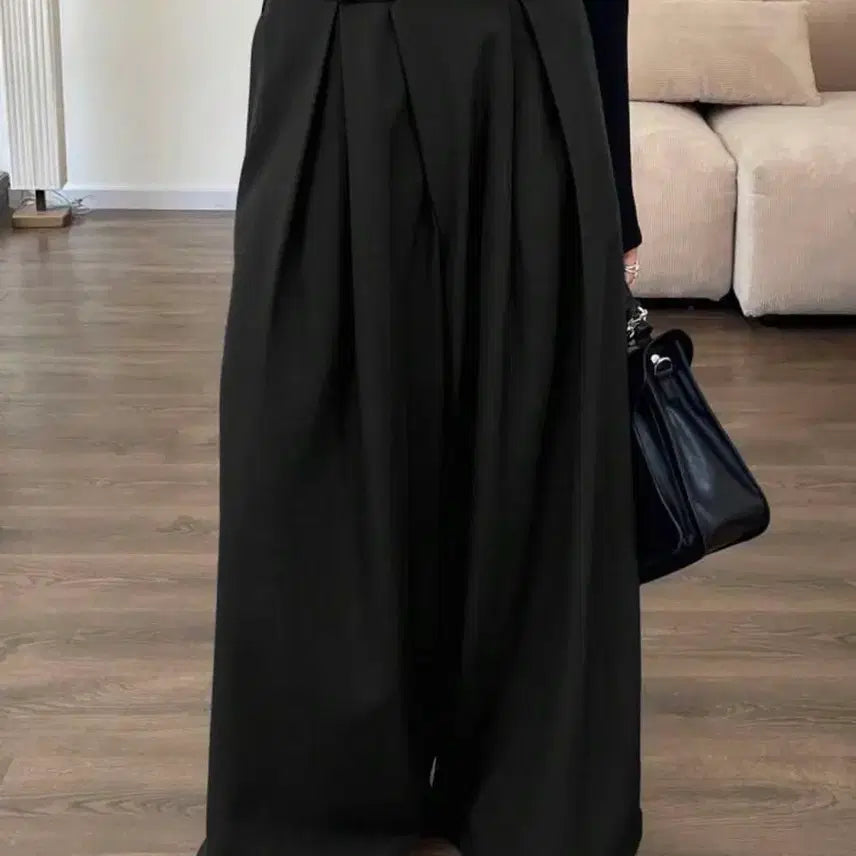 [BUNJANG] Black Wide Pleated Pants M Size / 블랙 와이드 플리츠 팬츠 m