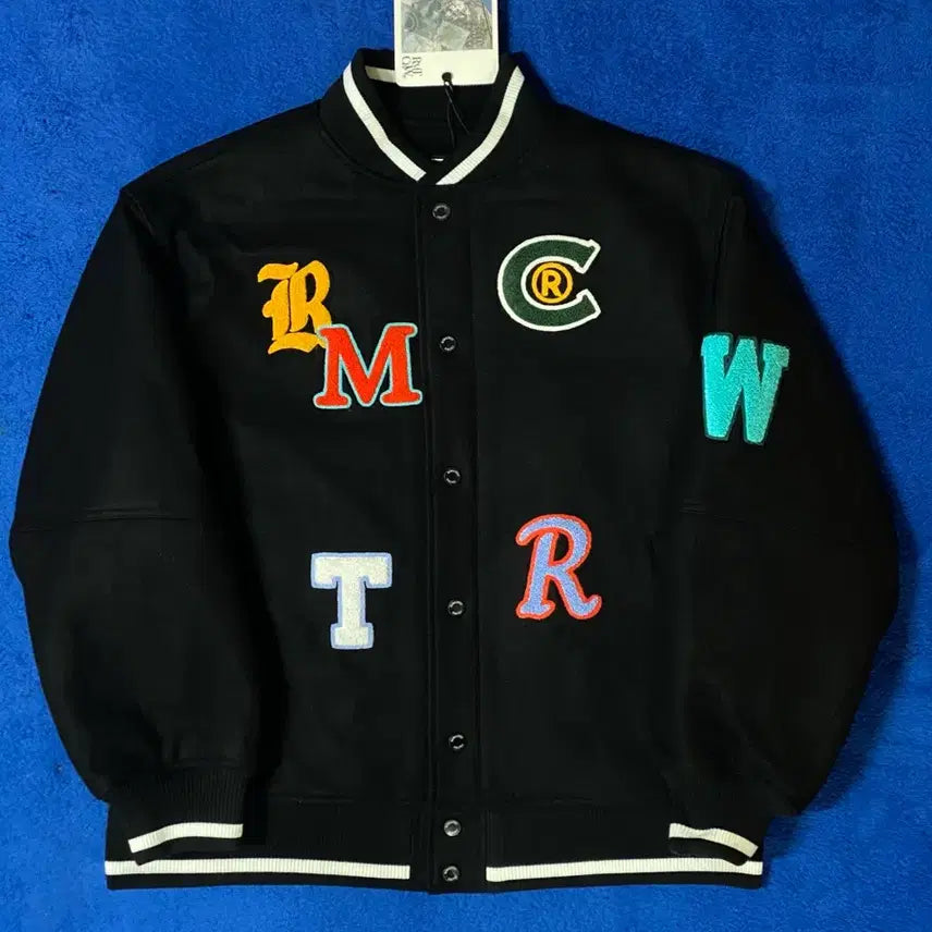 [BUNJANG] RomanticCrown Out Font Wool Varsity Jacket (Black) - M / RomanticCrown 로맨틱크라운 아웃폰트 울 바시티 자켓 M