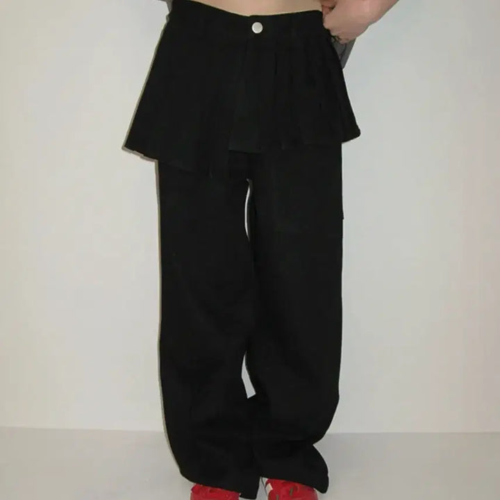 [BUNJANG] Ronron Off Balance Pleated Layered Pants / 론론 오프 밸런스 플리츠 레이어드 팬츠