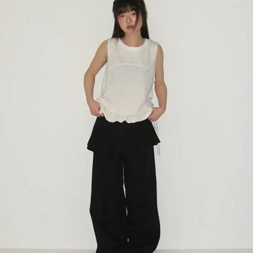 [BUNJANG] Ronron Off Balance Pleated Layered Pants / 론론 오프 밸런스 플리츠 레이어드 팬츠