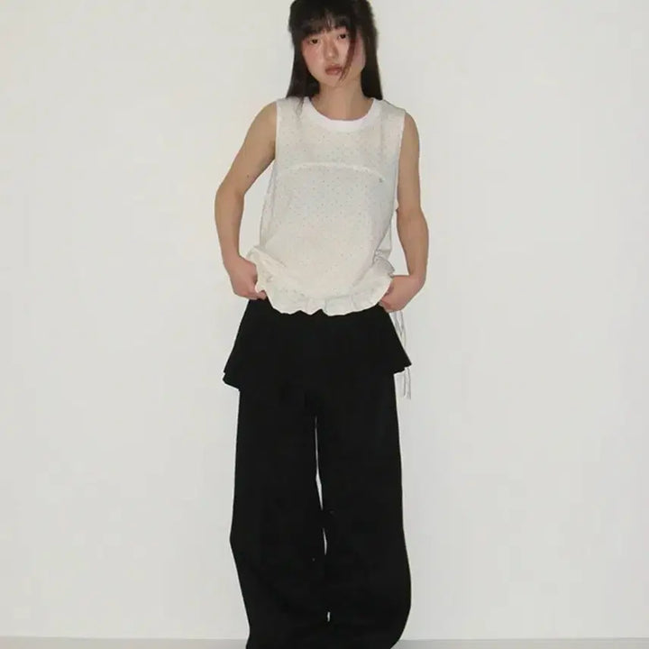 [BUNJANG] Ronron Off Balance Pleated Layered Pants / 론론 오프 밸런스 플리츠 레이어드 팬츠