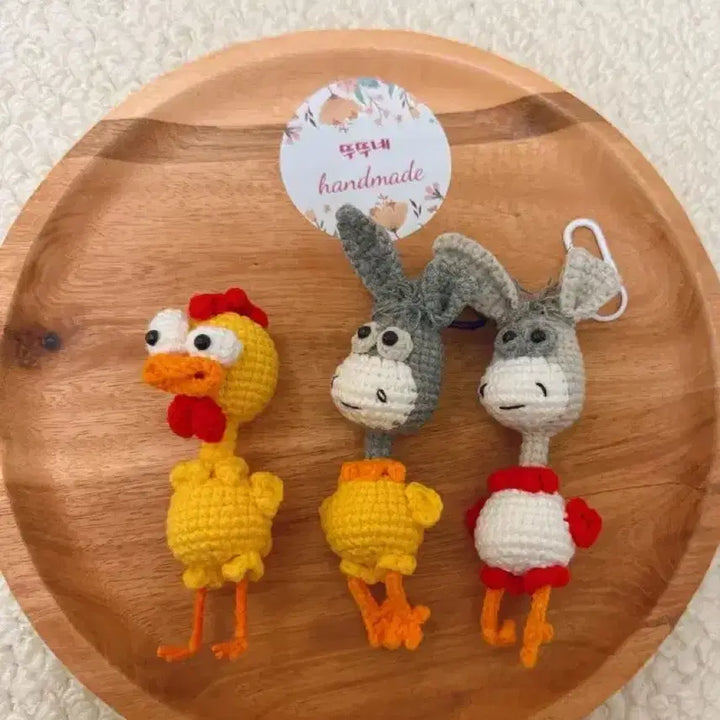 [BUNJANG] Handmade Crochet Donkey Chicken Keyring / 핸드메이드 뜨개 나귀 닭 키링 개당 가격