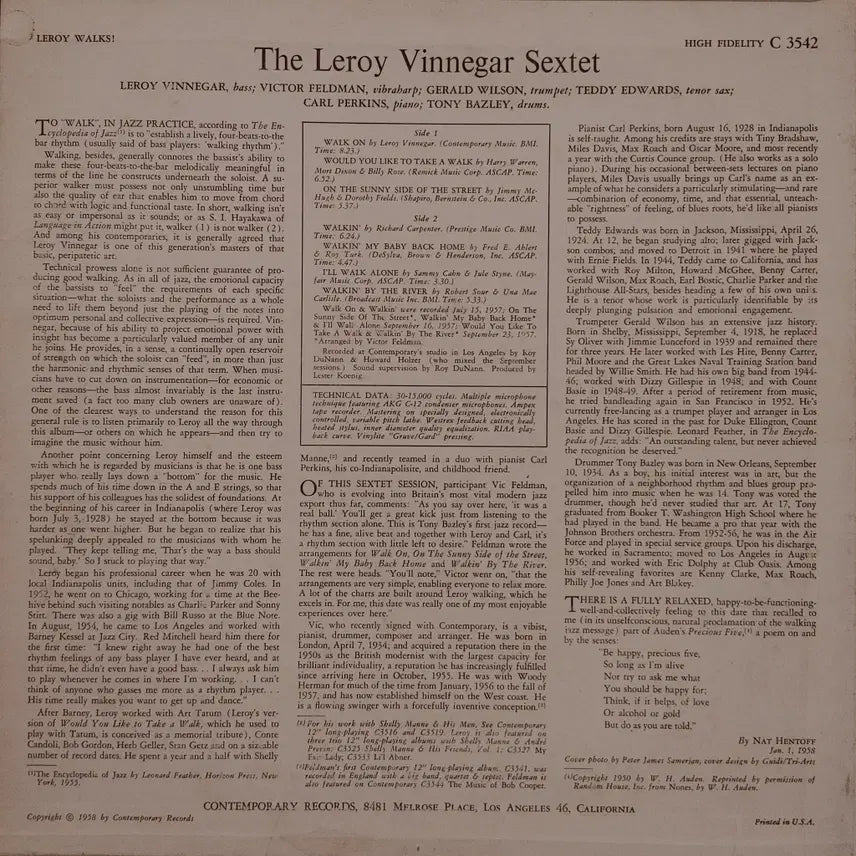 [BUNJANG] Leroy Vinnegar Original Jazz LP / ORIGINAL JAZZ LP - LEROY VINNEGAR