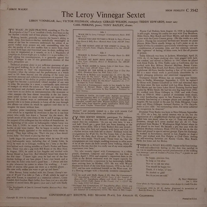 [BUNJANG] Leroy Vinnegar Original Jazz LP / ORIGINAL JAZZ LP - LEROY VINNEGAR