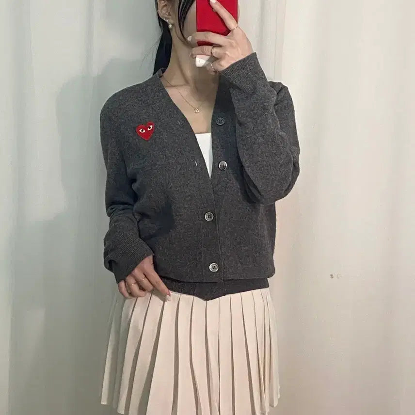 [BUNJANG] Comme des Garcons Charcoal Red Emblem Cardigan / 꼼데가르송 차콜 레드와펜 가디건