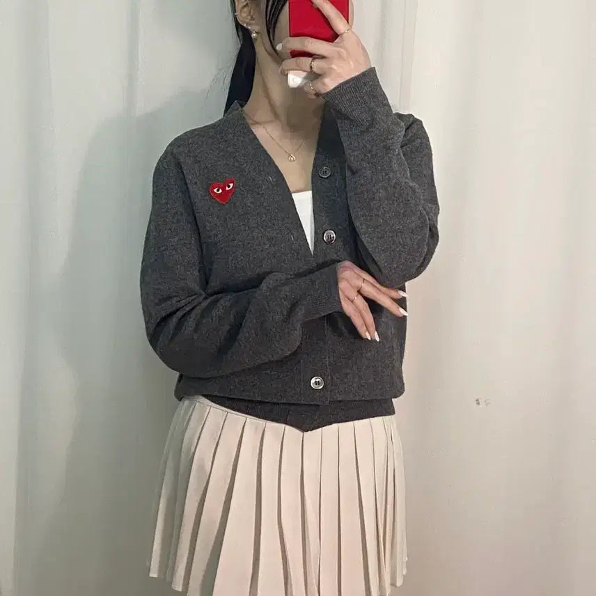 [BUNJANG] Comme des Garcons Charcoal Red Emblem Cardigan / 꼼데가르송 차콜 레드와펜 가디건