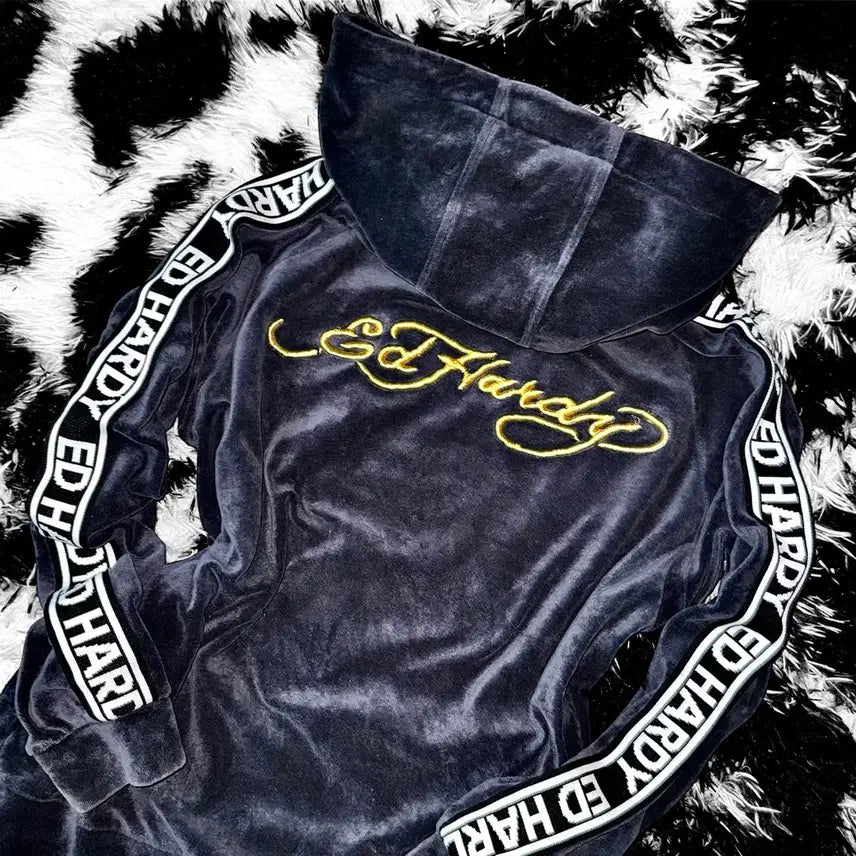 [BUNJANG] Ed Hardy Tiger Velvet Hoodie / ED HARDY 에드하디 타이거 벨벳 후드 티셔츠
