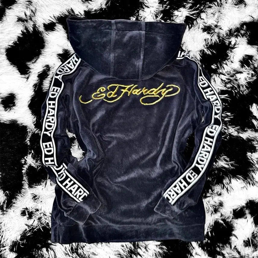 [BUNJANG] Ed Hardy Tiger Velvet Hoodie / ED HARDY 에드하디 타이거 벨벳 후드 티셔츠