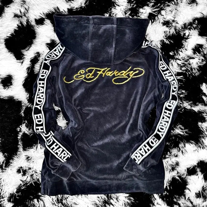 [BUNJANG] Ed Hardy Tiger Velvet Hoodie / ED HARDY 에드하디 타이거 벨벳 후드 티셔츠