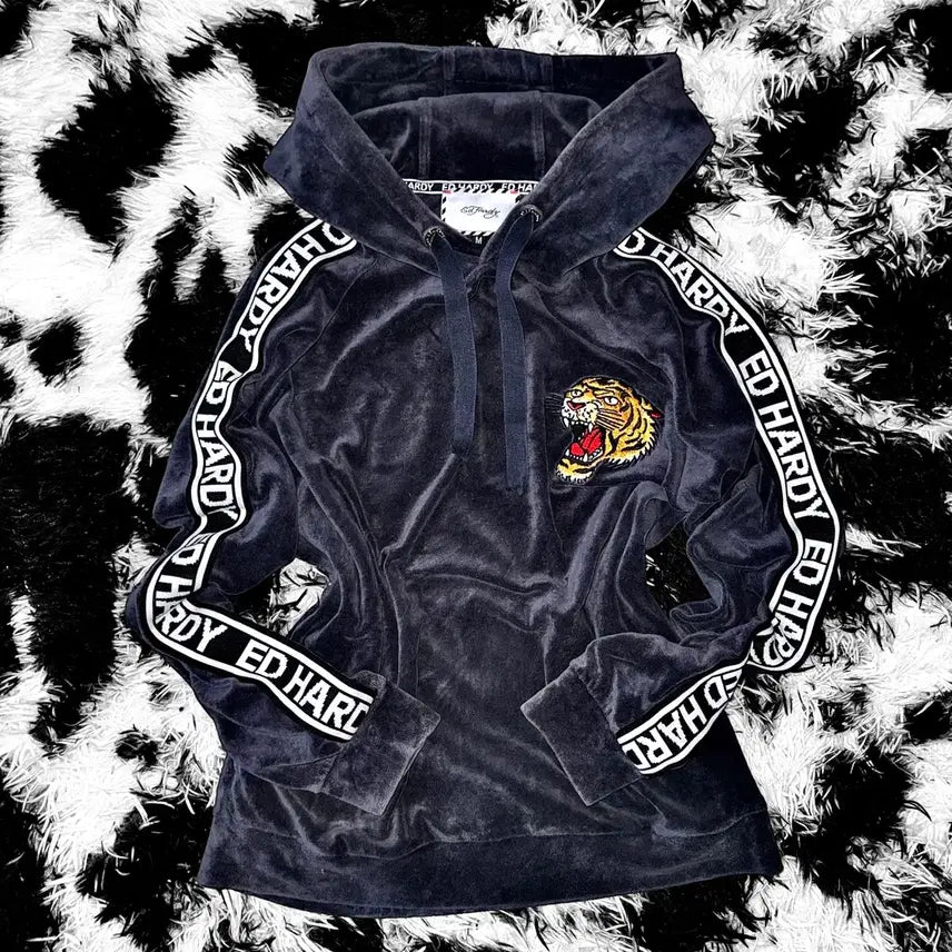 [BUNJANG] Ed Hardy Tiger Velvet Hoodie / ED HARDY 에드하디 타이거 벨벳 후드 티셔츠