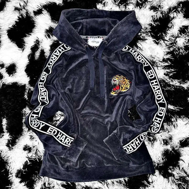 [BUNJANG] Ed Hardy Tiger Velvet Hoodie / ED HARDY 에드하디 타이거 벨벳 후드 티셔츠