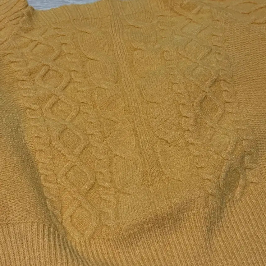 [BUNJANG] Ablly Yellow Square Neck Knit Top / 꽈배기 스퀘어넥 니트 옐로우 퍼프 긴팔 에이블리 봄니트