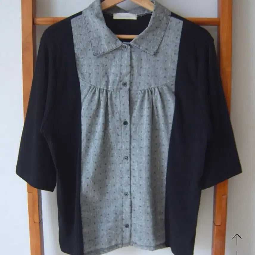 [BUNJANG] Color Block Collared Shirt - Black / 배색 카라티셔츠-블랙