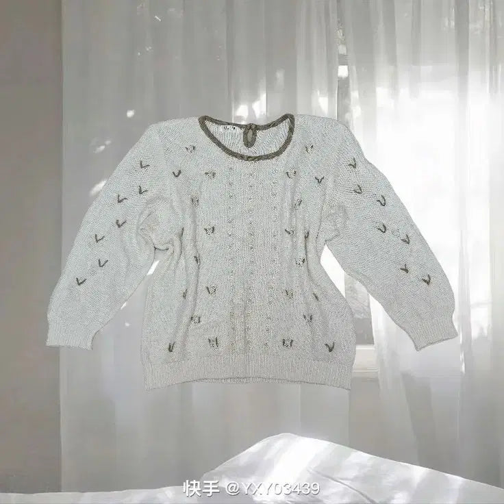 [SOLD OUT] 일본 빈티지 아이보리 플라워 진주 모리 니트