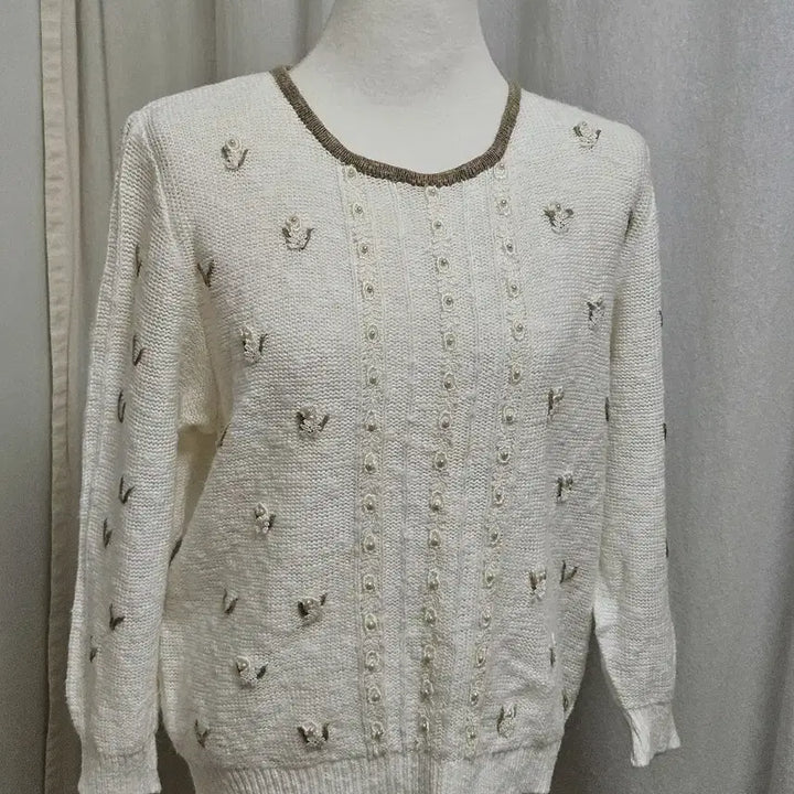 [SOLD OUT] 일본 빈티지 아이보리 플라워 진주 모리 니트