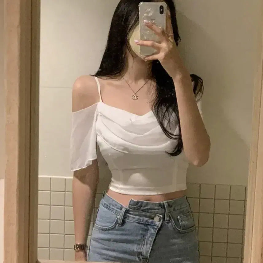 [BUNJANG] Chiffon Off-Shoulder Blouse / 쉬폰 오프숄더 블라우스