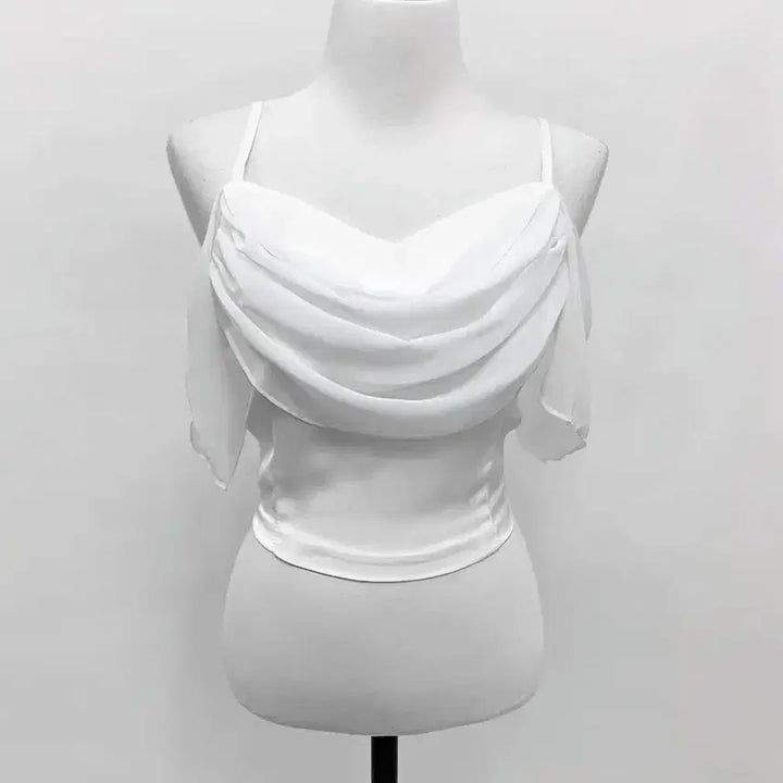 [BUNJANG] Chiffon Off-Shoulder Blouse / 쉬폰 오프숄더 블라우스