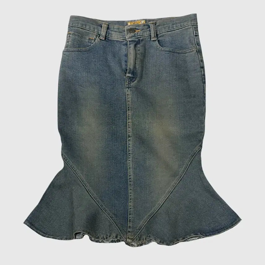 [BUNJANG] Denim Mermaid Midi Skirt / 데님 부츠컷 플레어 머메이드 미디스커트 ; 그런지룩 y2k 오네갸루